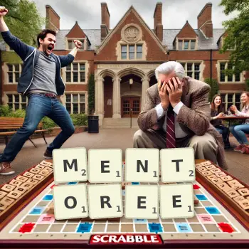 Illustration créative d'un jeu de lettres avec le mot MENTOREE épelé sur le plateau.