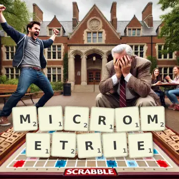 Illustration créative d'un jeu de lettres avec le mot MICROMETRIE épelé sur le plateau.