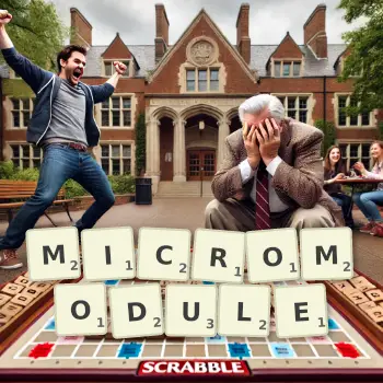 Illustration créative d'un jeu de lettres avec le mot MICROMODULE épelé sur le plateau.