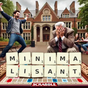 Illustration créative d'un jeu de lettres avec le mot MINIMALISANT épelé sur le plateau.