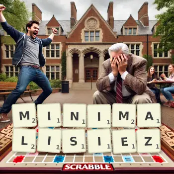 Illustration créative d'un jeu de lettres avec le mot MINIMALISIEZ épelé sur le plateau.