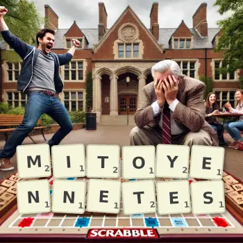 Illustration créative d'un jeu de lettres avec le mot MITOYENNETES épelé sur le plateau.