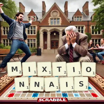 Illustration créative d'un jeu de lettres avec le mot MIXTIONNAIS épelé sur le plateau.