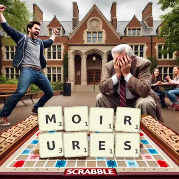 Illustration créative d'un jeu de lettres avec le mot MOIRURES épelé sur le plateau.