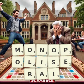 Illustration créative d'un jeu de lettres avec le mot MONOPOLISERAI épelé sur le plateau.