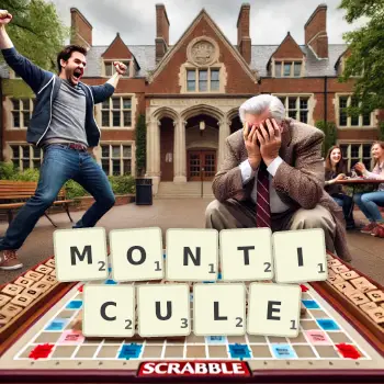 Illustration créative d'un jeu de lettres avec le mot MONTICULE épelé sur le plateau.