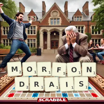 Illustration créative d'un jeu de lettres avec le mot MORFONDRAIS épelé sur le plateau.