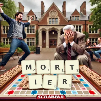 Illustration créative d'un jeu de lettres avec le mot MORTIER épelé sur le plateau.