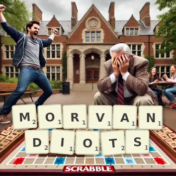 Illustration créative d'un jeu de lettres avec le mot MORVANDIOTS épelé sur le plateau.