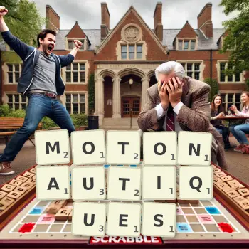 Illustration créative d'un jeu de lettres avec le mot MOTONAUTIQUES épelé sur le plateau.