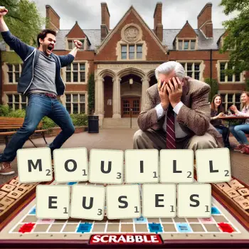 Illustration créative d'un jeu de lettres avec le mot MOUILLEUSES épelé sur le plateau.