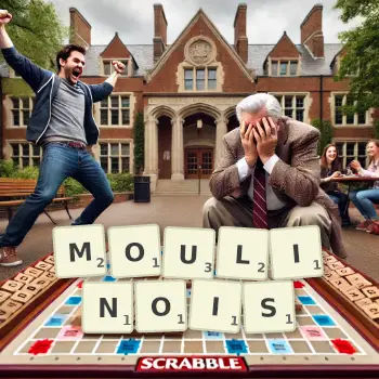 Illustration créative d'un jeu de lettres avec le mot MOULINOIS épelé sur le plateau.