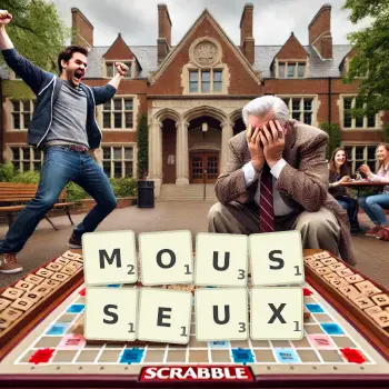 Illustration créative d'un jeu de lettres avec le mot MOUSSEUX épelé sur le plateau.