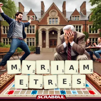 Illustration créative d'un jeu de lettres avec le mot MYRIAMETRES épelé sur le plateau.