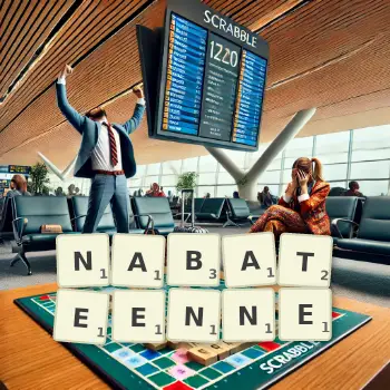 Illustration créative d'un jeu de lettres avec le mot NABATEENNE épelé sur le plateau.