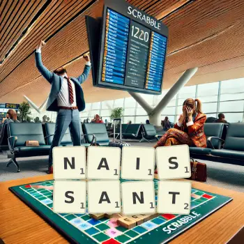 Illustration créative d'un jeu de lettres avec le mot NAISSANT épelé sur le plateau.