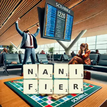 Illustration créative d'un jeu de lettres avec le mot NANIFIER épelé sur le plateau.