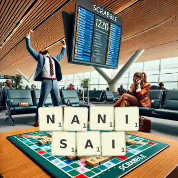 Illustration créative d'un jeu de lettres avec le mot NANISAI épelé sur le plateau.