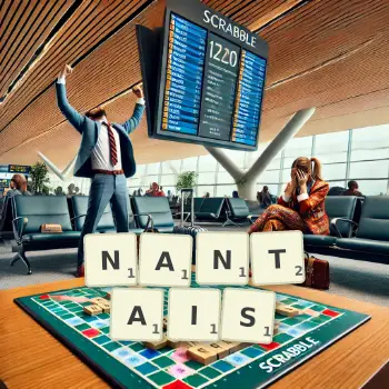 Illustration créative d'un jeu de lettres avec le mot NANTAIS épelé sur le plateau.