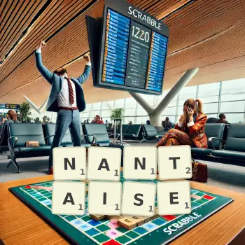 Illustration créative d'un jeu de lettres avec le mot NANTAISE épelé sur le plateau.