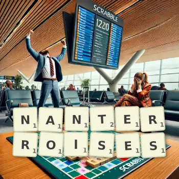 Illustration créative d'un jeu de lettres avec le mot NANTERROISES épelé sur le plateau.