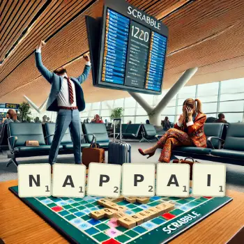 Illustration créative d'un jeu de lettres avec le mot NAPPAI épelé sur le plateau.