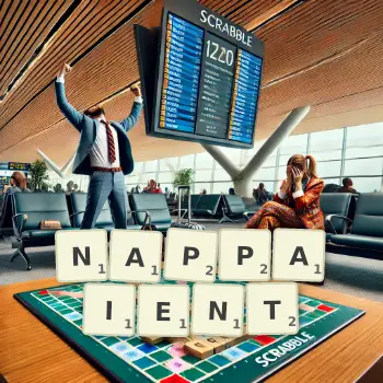 Illustration créative d'un jeu de lettres avec le mot NAPPAIENT épelé sur le plateau.
