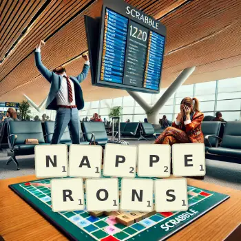 Illustration créative d'un jeu de lettres avec le mot NAPPERONS épelé sur le plateau.