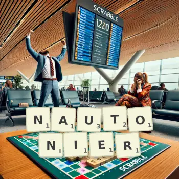 Illustration créative d'un jeu de lettres avec le mot NAUTONIER épelé sur le plateau.
