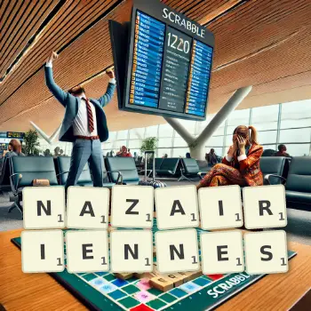 Illustration créative d'un jeu de lettres avec le mot NAZAIRIENNES épelé sur le plateau.