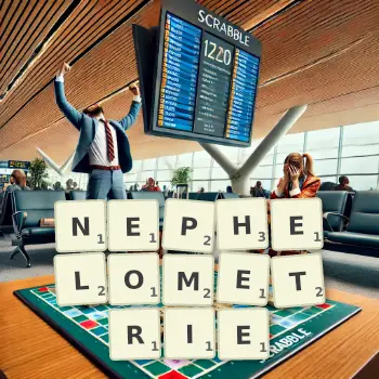 Illustration créative d'un jeu de lettres avec le mot NEPHELOMETRIE épelé sur le plateau.