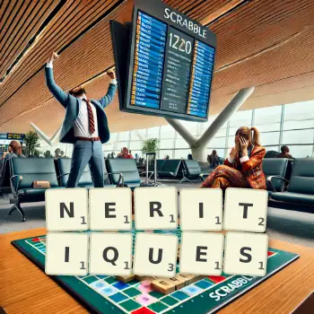 Illustration créative d'un jeu de lettres avec le mot NERITIQUES épelé sur le plateau.