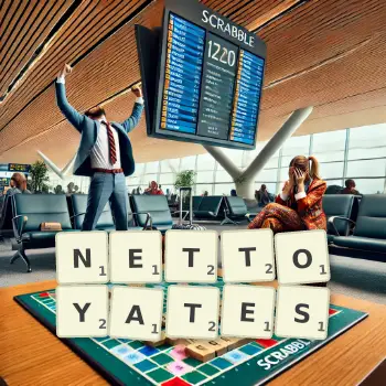 Illustration créative d'un jeu de lettres avec le mot NETTOYATES épelé sur le plateau.