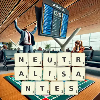 Illustration créative d'un jeu de lettres avec le mot NEUTRALISANTES épelé sur le plateau.
