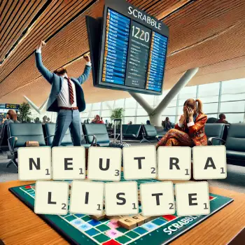 Illustration créative d'un jeu de lettres avec le mot NEUTRALISTE épelé sur le plateau.
