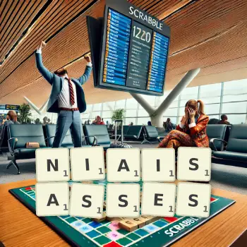Illustration créative d'un jeu de lettres avec le mot NIAISASSES épelé sur le plateau.