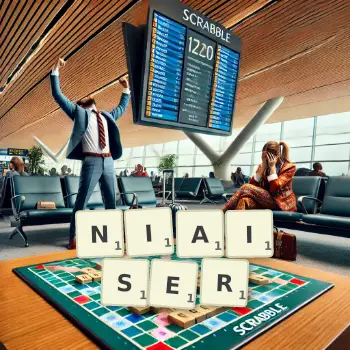 Illustration créative d'un jeu de lettres avec le mot NIAISER épelé sur le plateau.