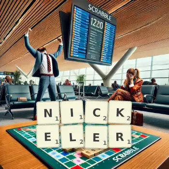 Illustration créative d'un jeu de lettres avec le mot NICKELER épelé sur le plateau.