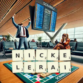 Illustration créative d'un jeu de lettres avec le mot NICKELERAI épelé sur le plateau.
