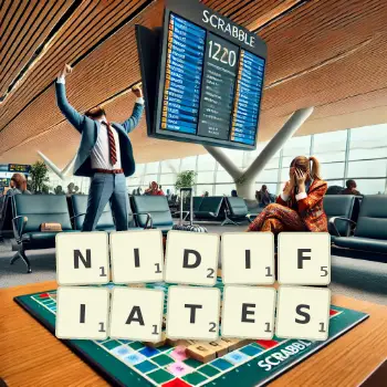 Illustration créative d'un jeu de lettres avec le mot NIDIFIATES épelé sur le plateau.