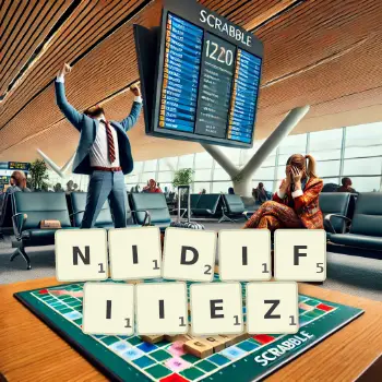 Illustration créative d'un jeu de lettres avec le mot NIDIFIIEZ épelé sur le plateau.