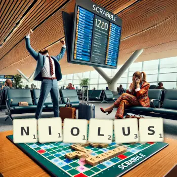 Illustration créative d'un jeu de lettres avec le mot NIOLUS épelé sur le plateau.