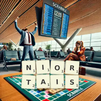 Illustration créative d'un jeu de lettres avec le mot NIORTAIS épelé sur le plateau.