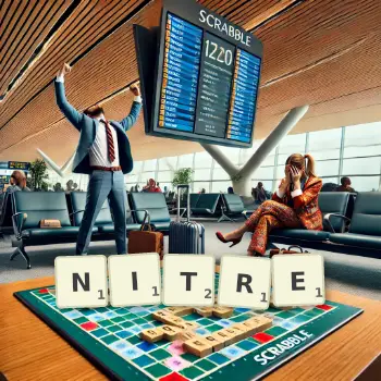 Illustration créative d'un jeu de lettres avec le mot NITRE épelé sur le plateau.