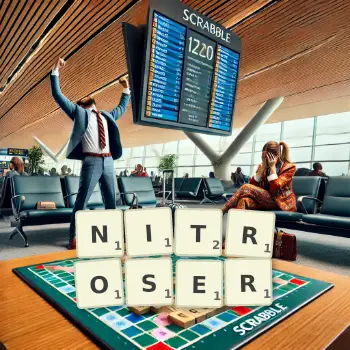 Illustration créative d'un jeu de lettres avec le mot NITROSER épelé sur le plateau.