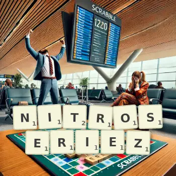 Illustration créative d'un jeu de lettres avec le mot NITROSERIEZ épelé sur le plateau.