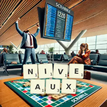 Illustration créative d'un jeu de lettres avec le mot NIVEAUX épelé sur le plateau.