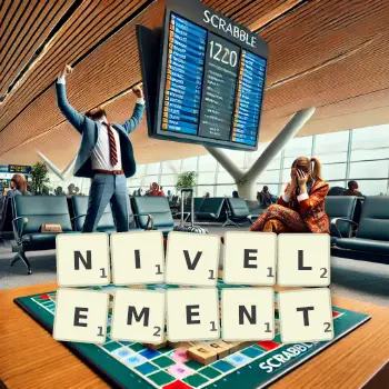 Illustration créative d'un jeu de lettres avec le mot NIVELEMENT épelé sur le plateau.