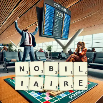 Illustration créative d'un jeu de lettres avec le mot NOBILIAIRE épelé sur le plateau.