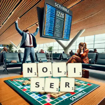 Illustration créative d'un jeu de lettres avec le mot NOLISER épelé sur le plateau.